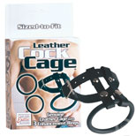 Genuine Leather Cock Cage With 3 Enhancement Rings