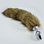 XR Brands Small Silver Plug with Brown Faux Fur Tail