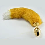 XR Brands Large Gold Plug With Yellow Faux Fur Tail