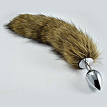 XR Brands Large Silver Plug With Brown Faux Fur Tail