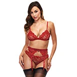 Baci 3pc Lace Garter Set Red - M/L