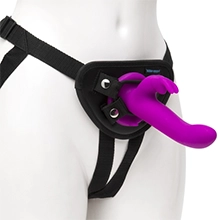 Happy Rabbit Rechargeable Vibrating Strap On Harness Set in Purple