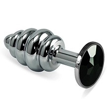 Spiral Metal Anal Plug With Black Gem  - Small