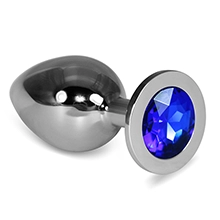 Booty Sparks Metal Anal Butt Plug With Blue Gem - Large