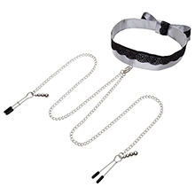 Fifty Shades of Grey Play Nice Satin and Lace Collar and Nipple Clamps