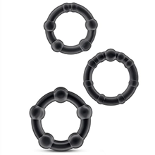 Blush Stay Hard Black Beaded Penis Rings (3-Sizes)