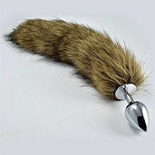 Small Silver Plug with Brown Faux Fur Tail