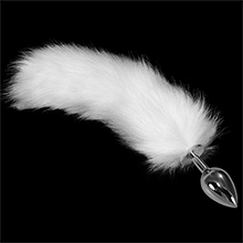 Large Silver Metal Plug With Snow White Faux Fur Tail