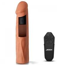 1.5 inches Enhancers Vibrating Penis Extension with Remote - Light Brown