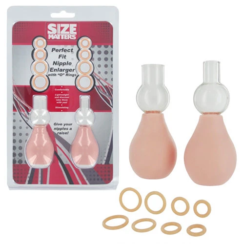 Size Matters Perfect Fit Nipple Suckers Nipple Enlarger with O-Rings Flesh