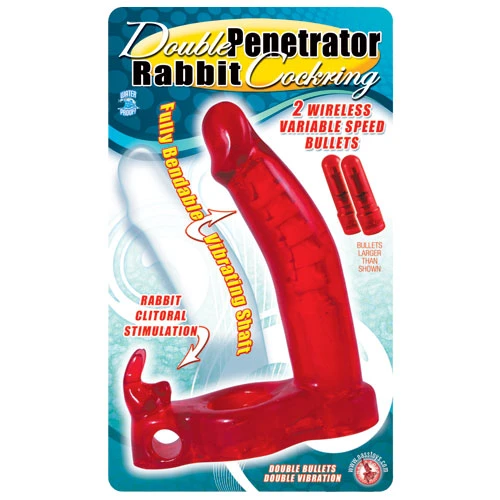 Double Penetrator Strap On Vibrating Rabbit Cock Ring