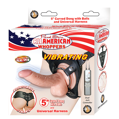 All American Whoppers 5 inch Vibrating Curved Dong with Balls in Flesh
