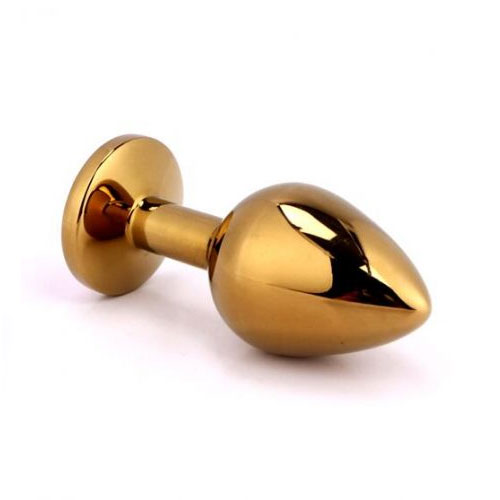 XR Brands Classic Metal Crystal Jewelry Large Butt Plug in Gold.
