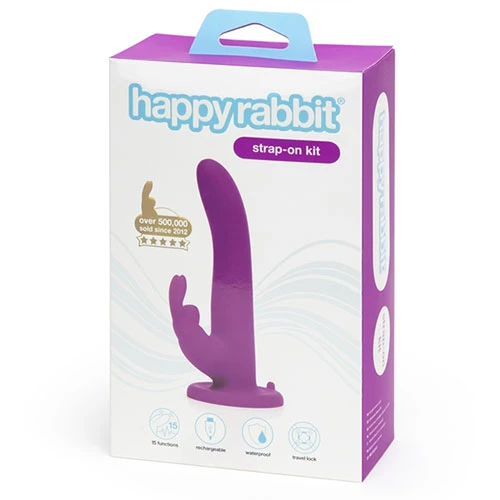 Happy Rabbit Rechargeable Vibrating Strap On Harness Set in Purple