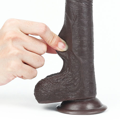 7 Inch Asian Dildo with Balls in Chocolate