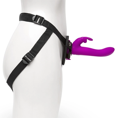 Happy Rabbit Rechargeable Vibrating Strap On Harness Set in Purple
